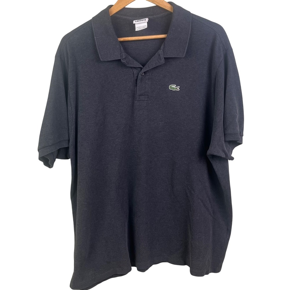 Lacoste Dark Gray Short Sleeve Polo Preppy Collegiate Croc Shirt Size 9 Men's